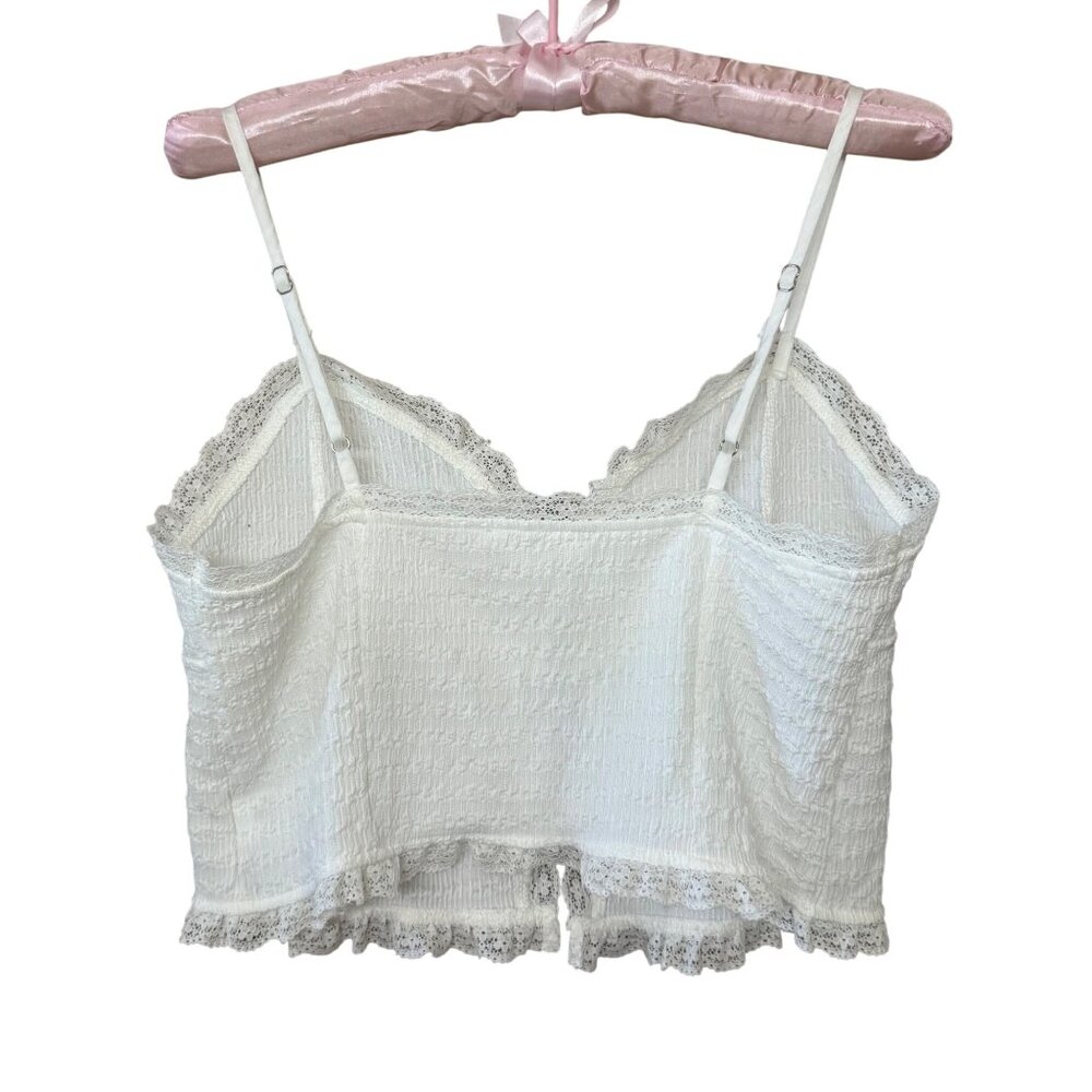 Kirious Los Angeles White Lace Trim Tie Front Boho Coquette Top Grunge Fairycore - Picture 4 of 12